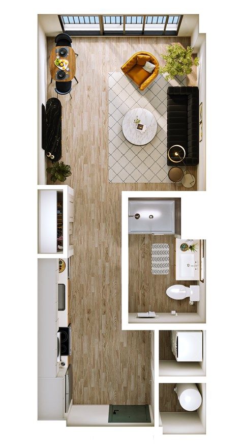 Floor plan for studio, 1 bath, 482 sqft